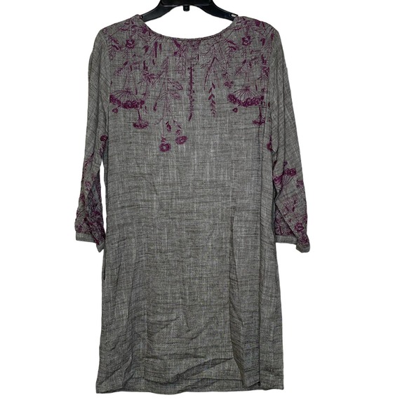 Uncle Frank Dress Size Small Gray Purple Floral Embroidery‎ Pockets Linen Blend - Picture 7 of 7